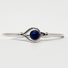 Load image into Gallery viewer, Sterling Silver flex Bangle Bracelet with 8mm Lab-Created Blue Sapphire Cabochon
