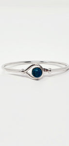 Sterling Silver flex Bangle Bracelet with 8mm Chrysolla Cabochon