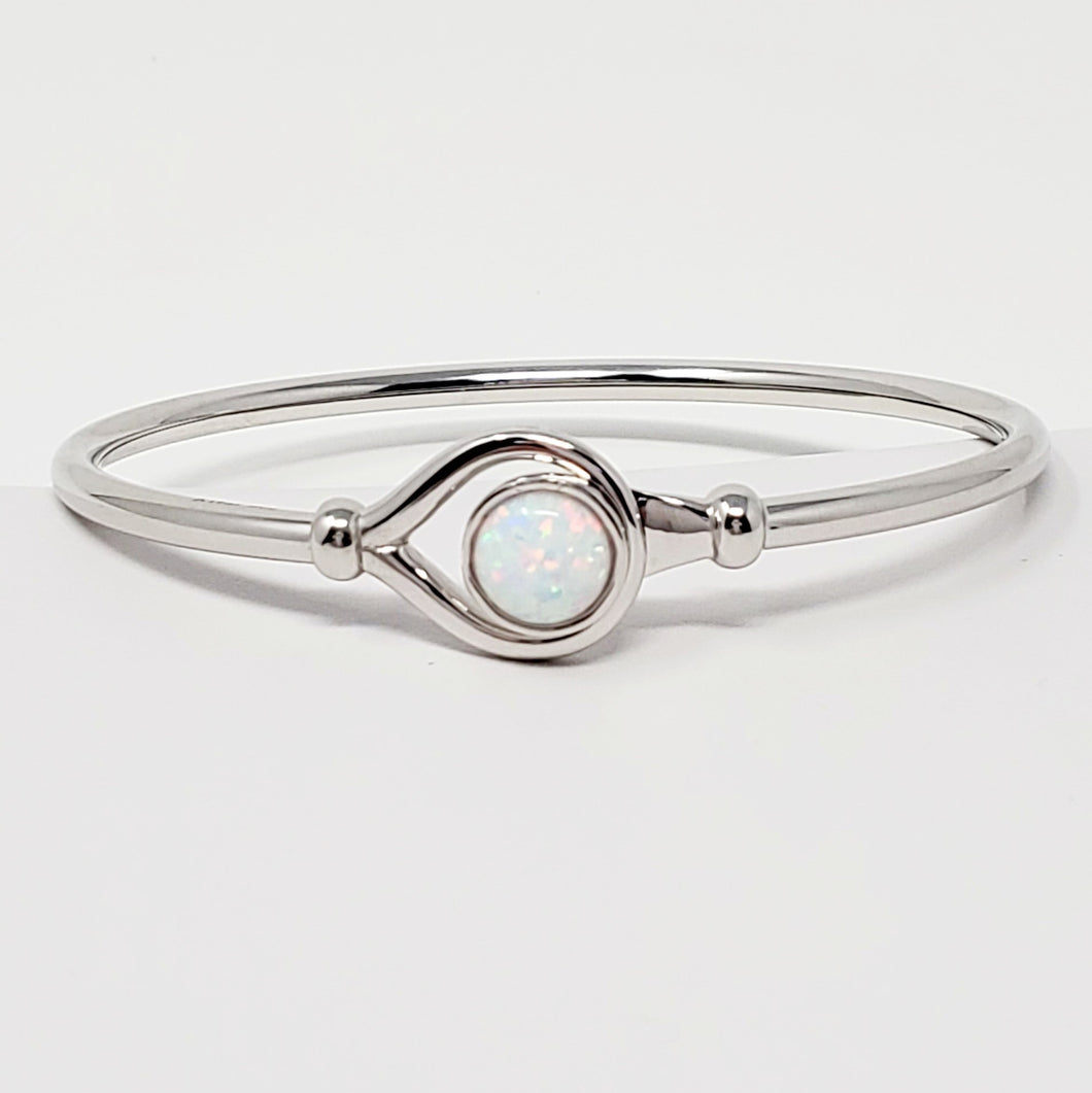 Sterling Silver flex Bangle Bracelet with 8mm Kyocera Opal Cabochon