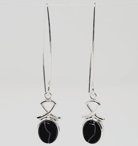 10 x 8 Black Lace Agate Oval Cabochon Earrings mounted on a Sterling Silver Component made with an oversized Argentium Silver Ear Wire