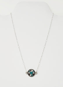 16" Maroon, Turquoise and White Flower Argentium Silver Necklace