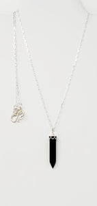 29" Sterling Silver Long & Short Chain with a 2" Black Onyx Crystal and a Beautiful Clasp