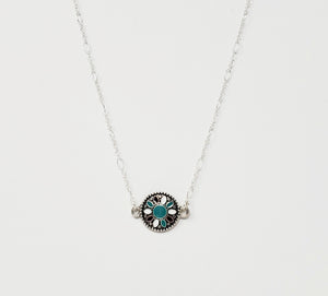 16" Maroon, Turquoise and White Flower Argentium Silver Necklace