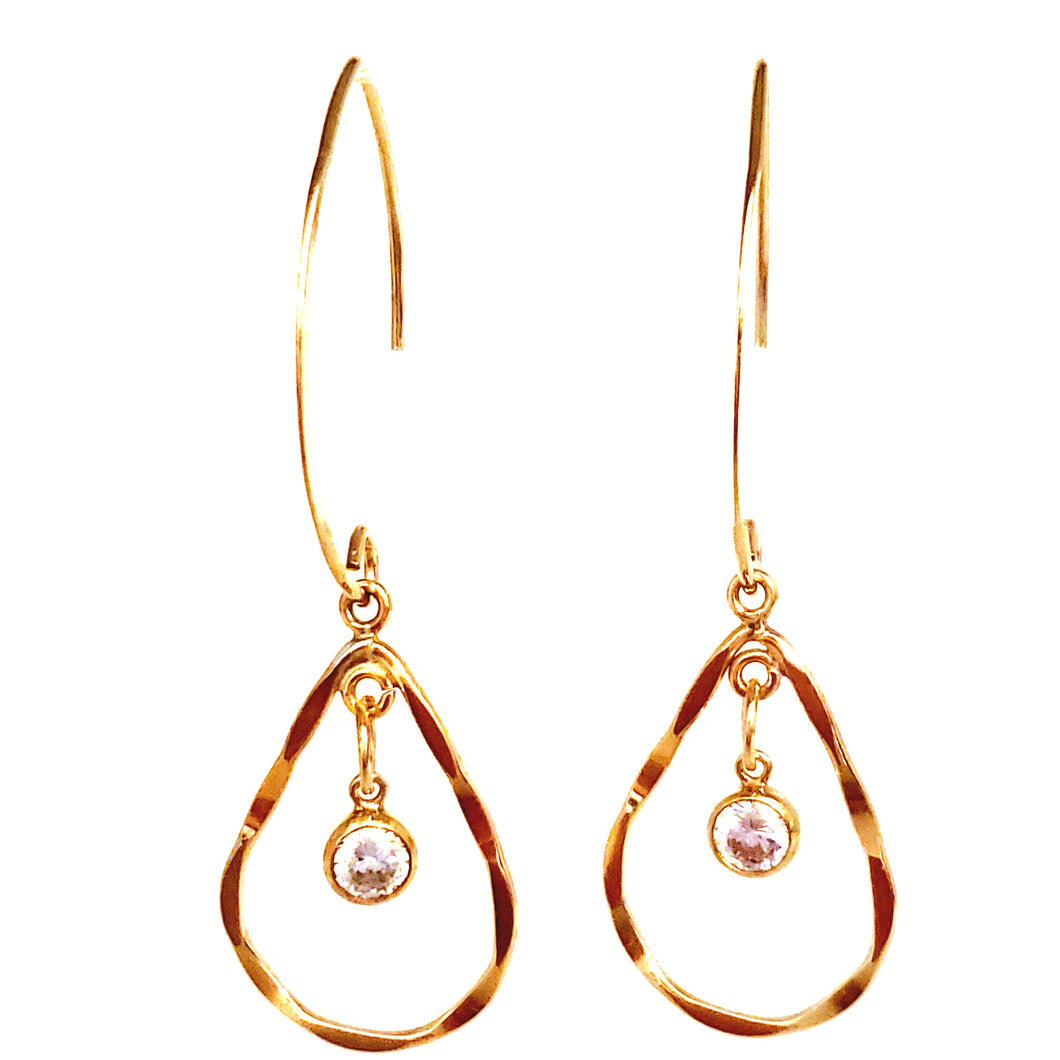 Elegant 14k Gold-Filled Wavy Teardrop Earring with a 4mm Faceted CZ Charm