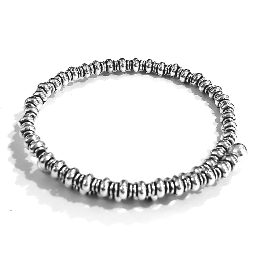 Mixed Metal Silver Beaded Wire Bracelet