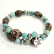 Load image into Gallery viewer, Turquoise, Brown and Silver Beaded Wire Bracelet-Designed by Tami
