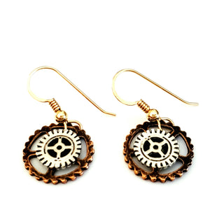 14k Gold Filled Flat Wire Earrings with Mixed Metal Gears