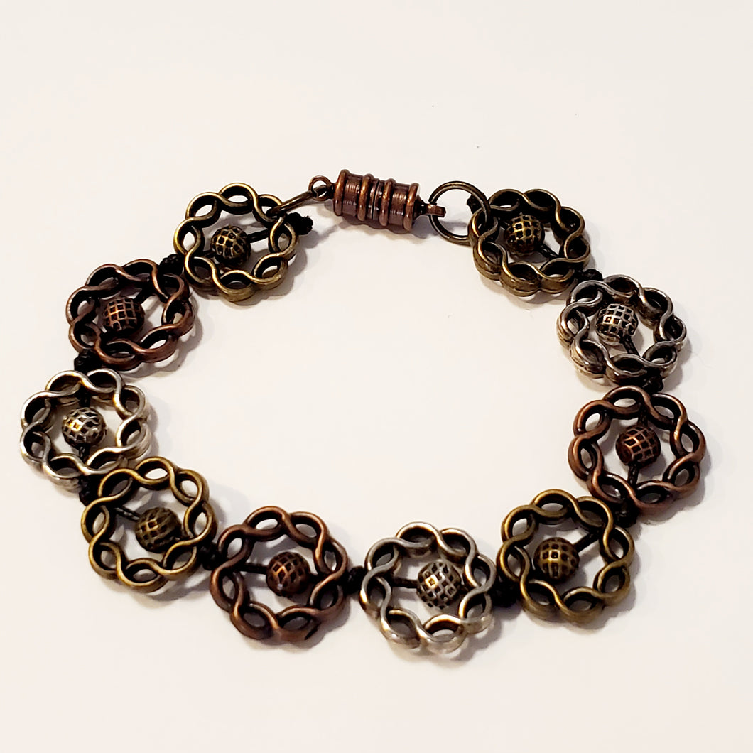 Flower Multi Color Mixed Metal Bracelet with a Magnetic Clasp