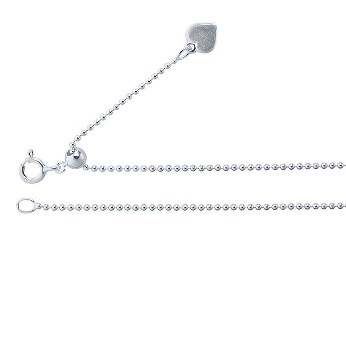 Sterling Silver 1.2mm Adjustable Bead Necklace