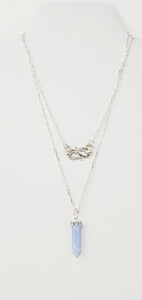 30" Sterling Silver Long & Short Chain with a 1 1/2 Blue Lace Agate Crystal and a Beautiful Clasp
