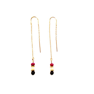 14k Gold-Filled U-Bar Threader Earrings with a Tigers Eye, Pearl and Fuchsia Pink Bead