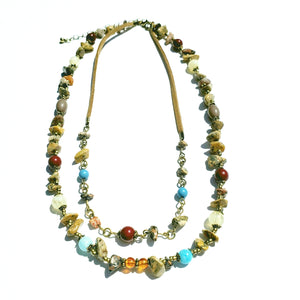 20" Double Strand Bead and Rock Necklace with a 2" Extender