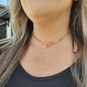 15" Gold Paperclip Mixed Metal Choker Necklace