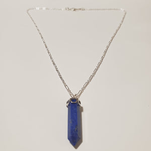 Lapis Crystal on 21" Argentium Long and Short Chain with a Flat Hook & Eye Clasp