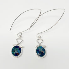 Load image into Gallery viewer, 10 x 8 Mosaic Opal Triplet Oval Cabochon Earrings mounted on a Sterling Silver Component made with an oversized Argentium Silver Ear Wire
