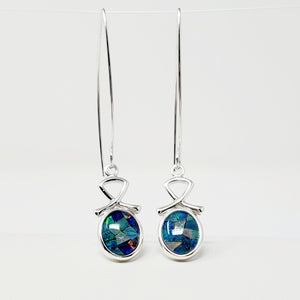 10 x 8 Mosaic Opal Triplet Oval Cabochon Earrings mounted on a Sterling Silver Component made with an oversized Argentium Silver Ear Wire