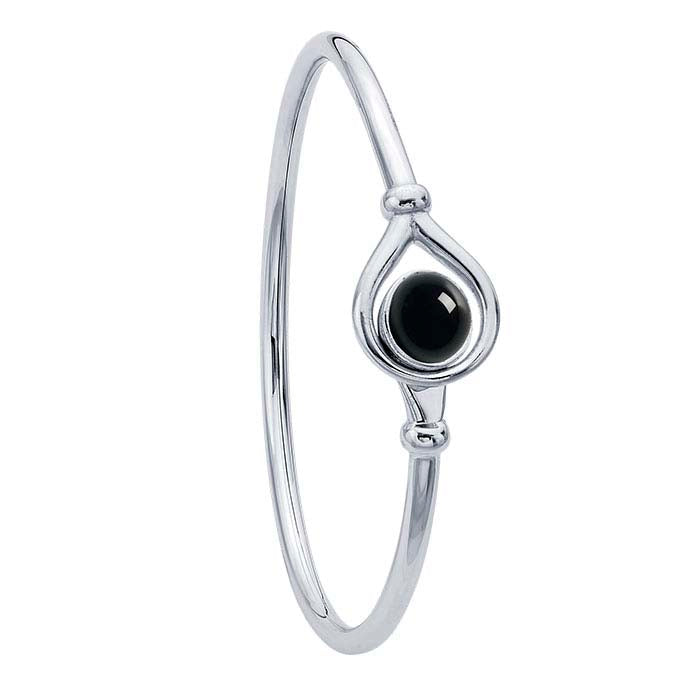 Sterling Silver flex Bangle Bracelet with Black Onyx Cabochon