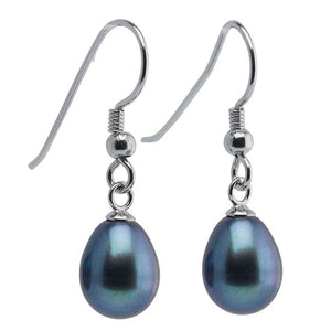 Sterling Silver Black Freshwater Pearl Drop Earrings