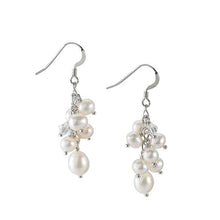 Load image into Gallery viewer, Sterling Silver Earrings with White Freshwater Cultured Pearls and Swarovski® faceted tapered Crystal Beads
